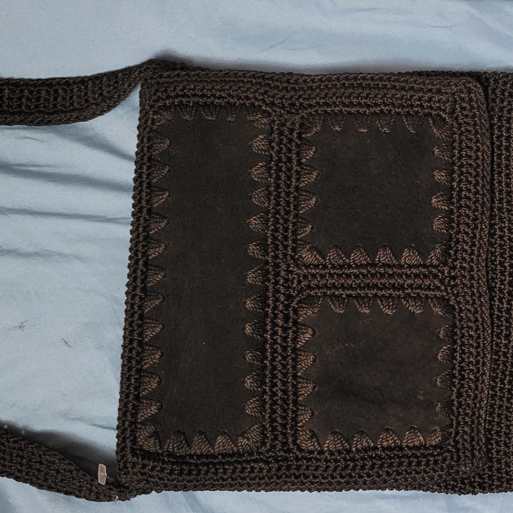 Black Woven & Leather Patch Crossbody Bag
